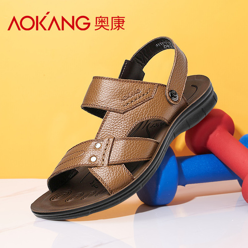 Aokang奥康183730011男士真皮凉鞋沙滩鞋