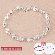 S925 sterling bạc nữ vòng tay nữ Nhật Bản và Hàn Quốc đơn giản ngọt ngào hoa hồng vòng tay bạc quà tặng quà sinh nhật chữ