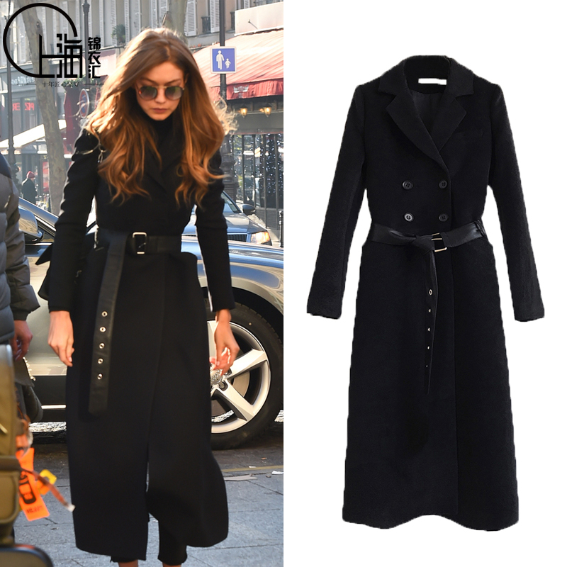 2017 mùa thu và mùa đông của phụ nữ áo khoác gigi Hadid sao chụp đường phố với cùng một chiếc áo khoác len hai mặt dài áo gió triều