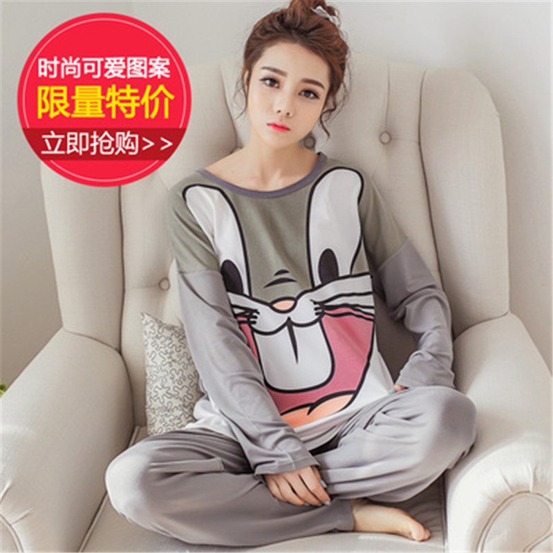 A Set Of Long Sleevespajamas female autumn pure cotton Long sleeve Korean version fresh student autumn girl lovely Spring and Autumn leisure wear suit Thin