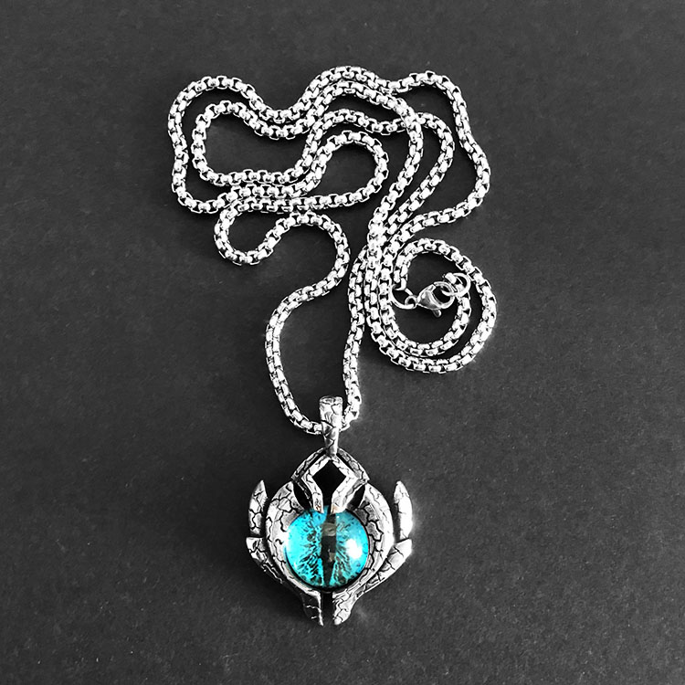 Blue Eyes With Pearl Chain 70Cm*personality Retro Demonic Blue eyes Necklace male tide Domineering Hip hop Punk gemstone Magic eye Titanium steel Sweater Pendants
