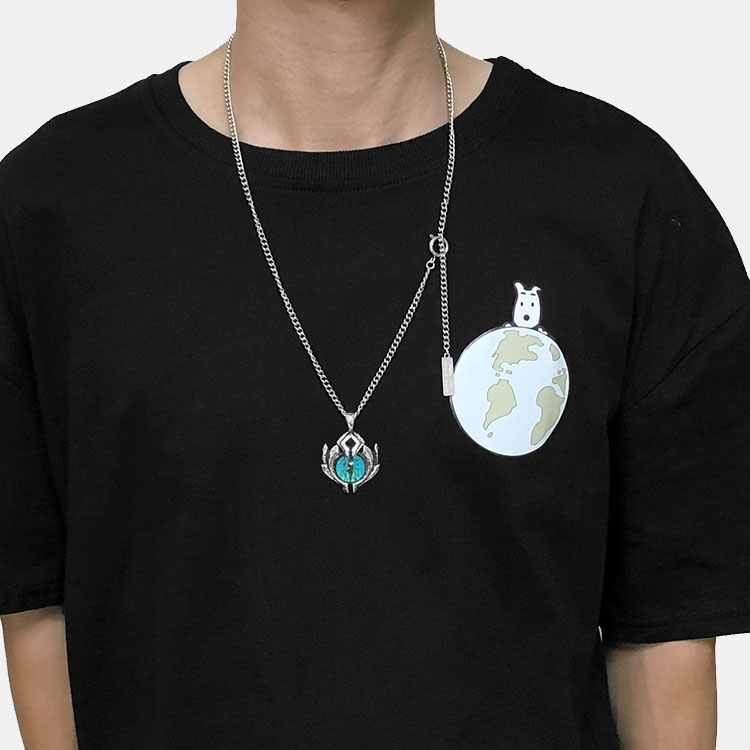 Blue Eyes With Adjustable Chain 70Cmpersonality Retro Demonic Blue eyes Necklace male tide Domineering Hip hop Punk gemstone Magic eye Titanium steel Sweater Pendants