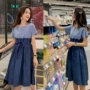 Trang phục bà bầu 2019 hè mới thời trang thủy triều mẹ lỏng denim khâu dài tay ngắn cho bà bầu - Áo thai sản những mẫu váy bầu đẹp