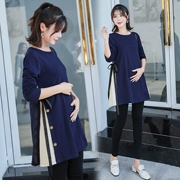 Bà bầu mùa thu mới phù hợp với thời trang Hàn Quốc áo sơ mi nữ dài tay rộng rãi đi ra ngoài áo sơ mi bà bầu dài tay