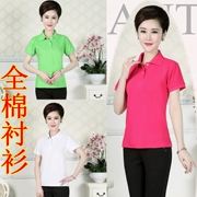 Phụ nữ trung niên của mùa xuân và mùa hè T-Shirt cotton ve áo ngắn tay t-shirt chất béo mẹ nạp chất béo polo áo thể thao áo sơ mi