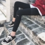 Quần lụa đen eo cao thun co giãn chân quần bút chì nữ bó sát phần mỏng legging mặc mỏng phiên bản Hàn Quốc quần tây nữ lưng cao