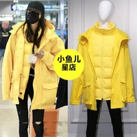 Hàn quốc phiên bản của phụ nữ mạng red chic nam giới và phụ nữ các cặp vợ chồng QUẦN ÁO dài màu vàng sáng xuống bông độn coat áo khoác kaki nữ