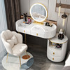 ZL round pure white 100cm table +hollow cabinet-LED mirror +white gold petal chair