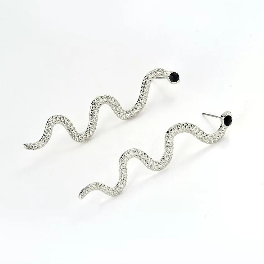 Snake Earring ladies个性夸张长版蛇纹蛇耳针耳环饰серьги