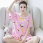 Mùa hè cotton ngắn tay kích thước lớn cotton lụa đồ ngủ cotton lụa ladies phù hợp với dễ thương giản dị nhân tạo cotton dịch vụ nhà đồ bộ mặc nhà bằng vải thun