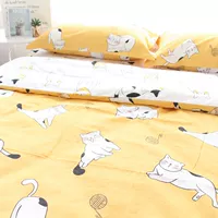 Dễ thương màu ấm phim hoạt hình cô gái vẽ tay mèo bông twill chăn chăn gối đơn mảnh có thể được tùy chỉnh - Khăn trải giường ga trải giường cotton