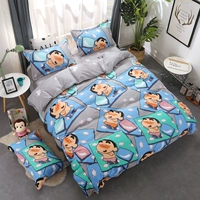 Phim hoạt hình Crayon Shinchan 3 Piece Ký Túc Xá Sinh Viên Peggy Maruko Bộ 4 Gấu Nâu Sọc Sọc Ca Rô Quilt chăn ra gối