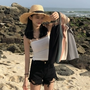 Mùa hè 2018 mới của phụ nữ Hàn Quốc phiên bản của tự trồng hoang dã mỏng đoạn ngắn màu rắn nhỏ vest bên ngoài mặc chic sling triều