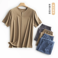 Хлопковые летние нарукавники, комплект, бархатная хлопковая футболка, штаны, пижама, короткий рукав