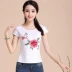Trung quốc phong cách nhảy vuông nhảy múa cotton của phụ nữ gió quốc gia dài tay t-shirt thêu hoa đáy áo sơ mi kích thước lớn áo sơ mi Cộng với kích thước quần áo