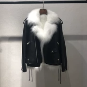 Mùa thu đông mới lông cáo Hained leather leather nữ lông thú ngắn áo khoác da xe máy hai mảnh 2018 - Quần áo da