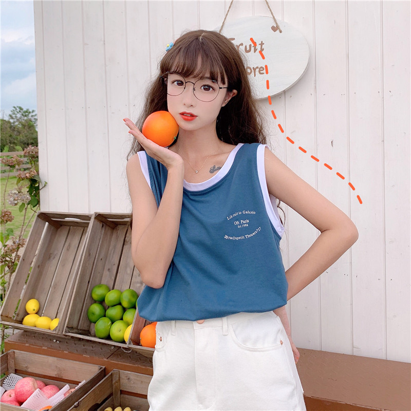 "Real photo 6535" mind bottoming vest outside top loose girlfriends sleeveless T-shirt 2019 NEW