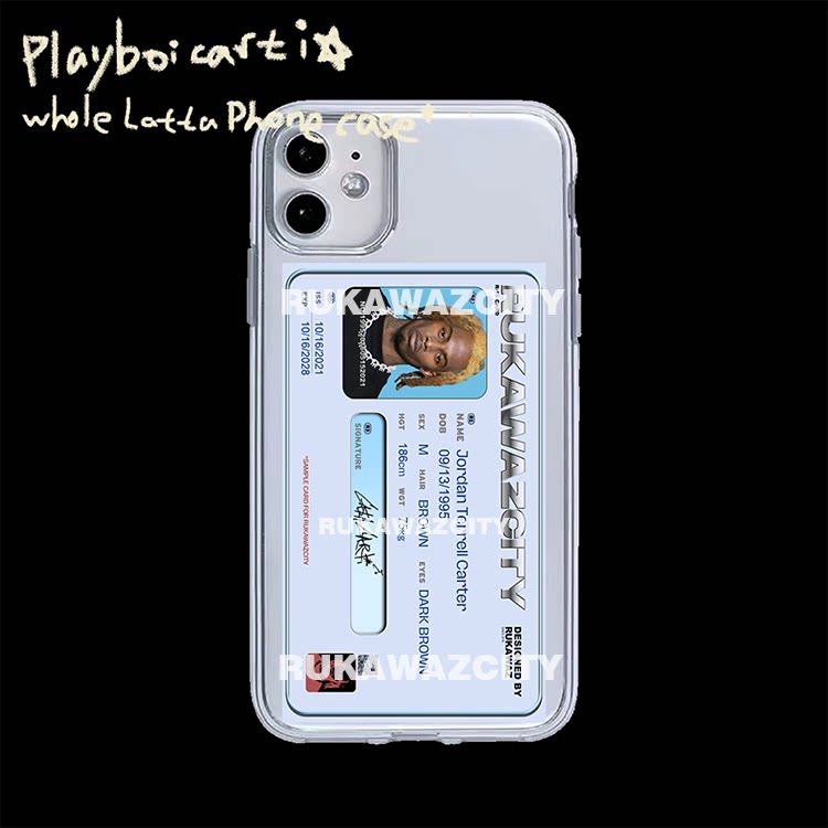 RUKAWAZ\'s original playboi carti spoof ID photo is suitable for iPhone 13 transparent phone case