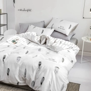 Bộ nhớ 80 phong cách retro cotton bốn mảnh màu đen và trắng đơn giản lông tất cả chăn phủ giường - Bộ đồ giường bốn mảnh