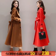 Chống mùa của phụ nữ mùa thu và mùa đông áo len dài đoạn trên đầu gối Hàn Quốc phiên bản của thắt lưng tự trồng Nizi áo len màu đỏ kết hôn