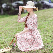 2019 xuân hè mới phong cách quốc gia của phụ nữ retro váy dài hoa in cotton và vải lanh rộng kích thước dài váy lớn - Váy dài