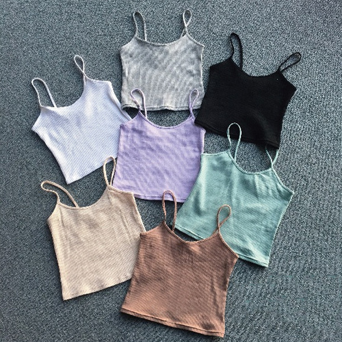 New Korean version of spring and summer 2018 pure color simple elastic threaded cotton body-building show thin, with bottom suspender waistcoat