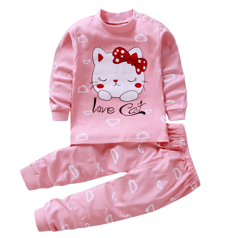 A009 Pink Catchildren Autumn clothes suit pure cotton Spring and Autumn Children's wear men and women baby Children Autumn clothes Autumn trousers baby pajamas leisure wear