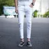 Chân nhỏ bó sát quần jean nam quần nam thời trang quần Hàn Quốc mùa xuân và mùa hè dây kéo cổ điển đen quần mỏng - Quần jean Quần jean
