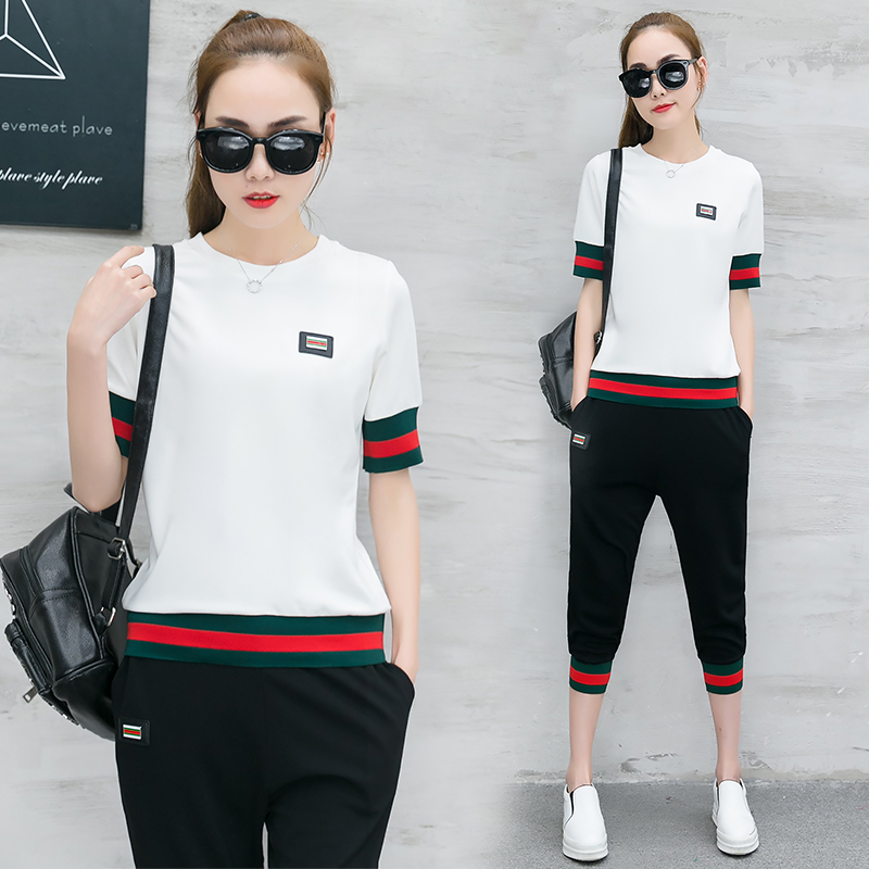 2018夏季新款时尚学生运动服套装女装韩版短