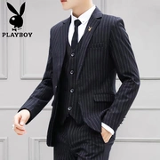 Bộ đồ vest Playboy nam ba mảnh chú rể váy cưới Hàn Quốc sọc mỏng đẹp trai phù hợp với nam giới - Suit phù hợp