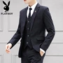 Bộ đồ vest Playboy nam ba mảnh chú rể váy cưới Hàn Quốc sọc mỏng đẹp trai phù hợp với nam giới - Suit phù hợp ao khoac nam