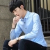 Mùa xuân và mùa thu mercerized cotton nam dài tay áo sơ mi giản dị Hàn Quốc phiên bản của áo Slim-miễn phí mỏng áo sơ mi nam thanh niên đen Áo
