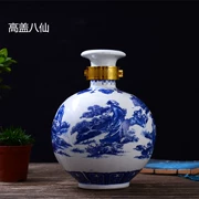 Jingdezhen 3-5-10 kg nạp nước uống màu xanh và trắng trong chai gốm Tám người bất tử ba cân năm cân ngọc bích nồi rượu mận mùa xuân - Rượu vang