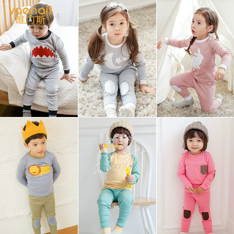 Đồ lót trẻ em Hàn Quốc mùa xuân và mùa thu cotton boy Dịch vụ dài tay tại nhà nữ bé quần áo mùa thu quần mùa thu quần áo ấm - Quần áo lót