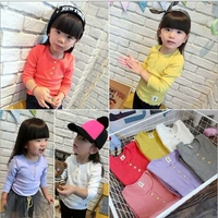 2018 mùa thu Hàn Quốc quần áo cô gái sợi bông nấm màu kẹo áo thun đáy áo thun trẻ em giá rẻ