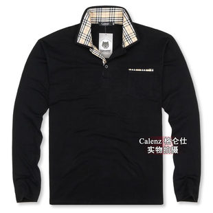 Large size men's clothing plus fertilizer Laika cotton long-sleeved T-shirt lattice collar thinner lapel T-shirt XL-7XL T304
