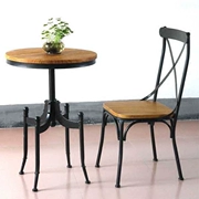 Bộ bàn ghế ngoài trời bằng sắt rèn bộ bàn ghế gỗ rắn kết hợp Ban công nội thất sân vườn Bộ bàn ghế giải trí