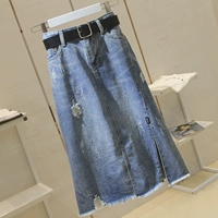 Летняя приталенная длинная джинсовая юбка, сезон 2021, высокая талия, средней длины, А-силуэт