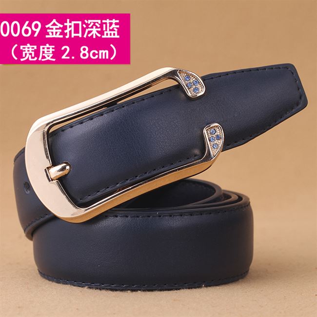Widened 2.8Cm & 0069 Gold Buckle Dark Blue【 Free Admission plus hole 】 Belt female fashion Korean leisure Pin buckle belt female fine Simple and versatile Jeans Belt