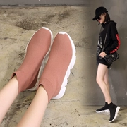 [Lilly] vài mô hình đặt chân vớ giày đáy dày giản dị cao-top sneakers đàn hồi khởi động ngắn vớ len khởi động phụ nữ