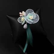 Handmade hoa trâm boutonniere ngọc crepe nơ ruy băng pin pin Phụ kiện váy mùa hè - Trâm cài