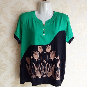 Phụ nữ trung niên của mùa hè ăn mặc T-Shirt ngắn tay áo mẹ ăn mặc cộng với phân bón XL phương thức nửa tay áo vest áo sơ mi