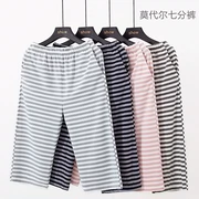 Sọc nhà đồ ngủ phụ nữ mùa hè bông phần mỏng mặc giản dị lỏng thoải mái phương thức bảy quần