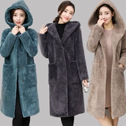 Áo khoác nữ 2016 mới mùa thu và mùa đông phiên bản Hàn Quốc của phần dài dày trên đầu gối lông cừu lông cừu trùm đầu - Áo Hàn Quốc