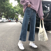 Mùa thu và mùa đông Phụ nữ phiên bản Hàn Quốc đơn giản, quần ống rộng rộng hoang dã Quần jeans lưng cao thẳng quần dài quần chín quần học sinh