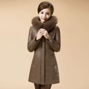 Áo khoác nhung nữ bằng da dày, áo khoác dài mùa đông bằng vải cotton cho phụ nữ trung niên