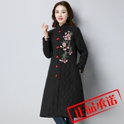 Phong cách quốc gia phụ nữ mùa đông thêu văn học phần dài khóa áo cotton phong cách Trung Quốc thêu bông quần áo cotton collar cổ áo mỏng của phụ nữ