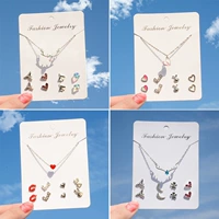 Серьги, ожерелье, цепочка, милая подвеска, комплект, в корейском стиле, простой и элегантный дизайн