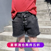 Mimi trái cây cô gái denim quần short mùa hè 2019 mới trẻ em Hàn Quốc lớn trẻ em nước ngoài màu đen hoang dã - Quần