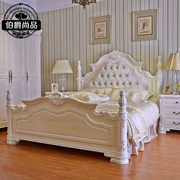 Giường gỗ rắn châu Âu chạm khắc cổ trắng Giường công chúa sang trọng giường cưới sân vườn túi mềm đôi giường 1,8 mét - Giường